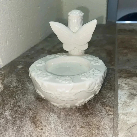 White Glass Sabre Brand Cottagecore Fairy Tea light candle holder grandma hippie - Picture 14 of 14